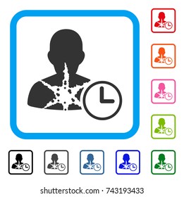 Cancer Patient Time icon. Flat grey iconic symbol in a light blue rounded frame. Black, gray, green, blue, red, orange color versions of Cancer Patient Time vector.