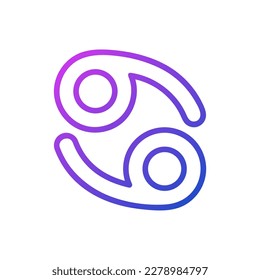 Cancer pixel perfect gradient linear vector icon. Water zodiac sign crab. Horoscope element. Astrological personality. Thin line color symbol. Modern style pictogram. Vector isolated outline drawing