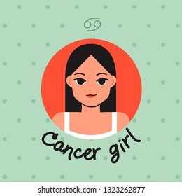 Cancer : Pretty girl with horoscope sign on pastel background  :Vector Illustration