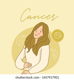 Cancer : Pretty girl with horoscope sign on pastel background :Vector Illustration