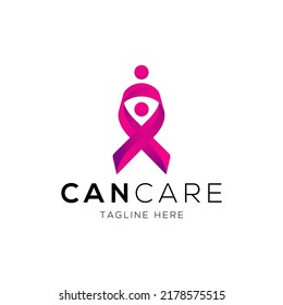 Cancer Ribbon And Child Care Logo Design Template With Colorful Style