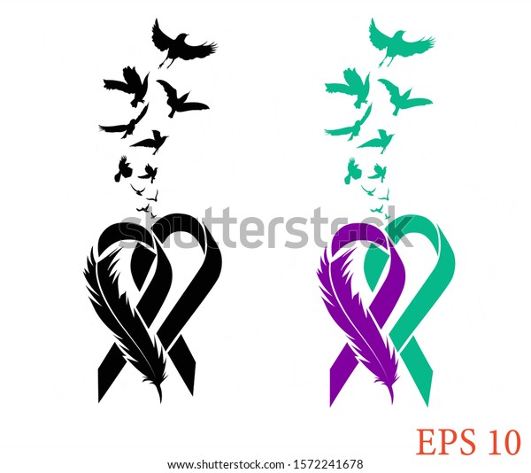 Cancer Ribbon Feather Birds Ribbon Awareness Stock Vector Royalty Free 1572241678 Shutterstock