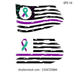 Cancer Ribbon - Feather and Birds - US Flag 
