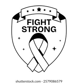Cancer ribbon with fight strong text, glyph sticker 
