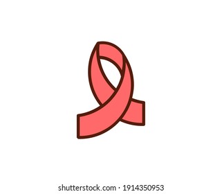 Cancer ribbon flat icon. Thin line signs for design logo, visit card, etc. Single high-quality outline symbol for web design or mobile app. Medical outline pictogram.