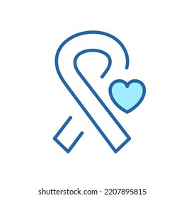 Cinta de cáncer con icono de la línea del corazón. Apoyo y solidaridad para el Pictograma Lineal de Pacientes con Vih y Cáncer. Icono de contorno de símbolo de conciencia. Stroke editable. Ilustración de vectores aislados.