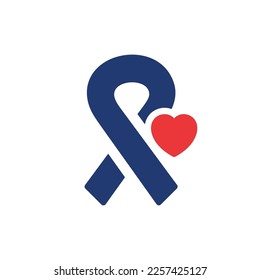 Cancer Ribbon with Heart Silhouette Icon. Support and Solidarity for Hiv and Cancer Patient Pictogram. Awareness Symbol Icon. Isolated Vector Illustration.