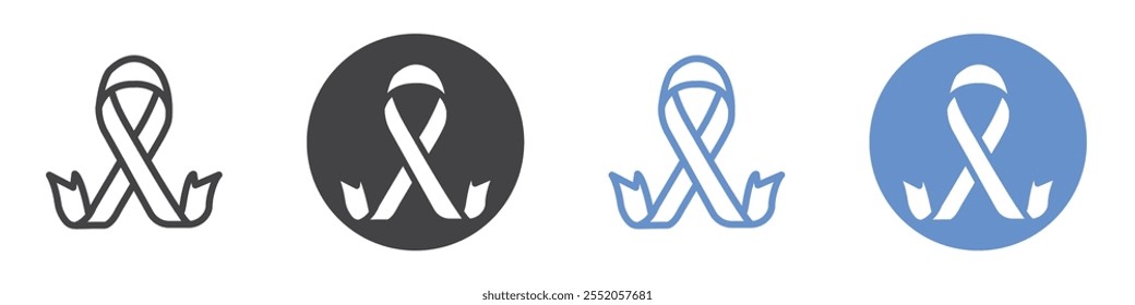 Cancer ribbon icon flat line symbol set.