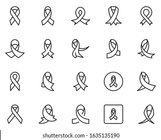 CANCER RIBBON icon set. Collection of high-quality black outline logo for web site design and mobile apps. Vector illustration on a white background.