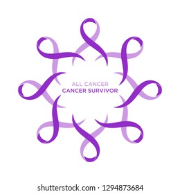 Cancer ribbon lavender or purple color representing the support of tackling cancers. The ribbons circular as a symbol of cancer. Vector illustration EPS.8 EPS.10