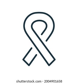 Cancer Ribbon Linear Icon. Awareness Ribbon Line Icon. Hiv, Aids, Breast And Childhood Cancer. Awareness Month. Editable Stroke. Vector Illustration.