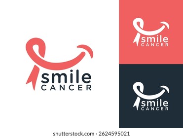 cancer ribbon with smile logo. happy medical health concept vector design
