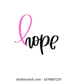 Cancer ribbon vector clip art and motivational hope word script calligraphy vector design about hard disease and possible recovery. 