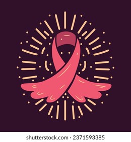 Cancer ribbon vector hand drawn illustration with celebrating Cancer awareness month. Pink ribbon flat illustration. Ribbon icon, logo