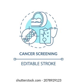 Cancer screening blue concept icon. Annual medical checkup abstract idea thin line illustration. Carcinoma and tumor prevention. Clinical exam. Vector isolated outline color drawing. Editable stroke
