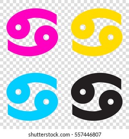 Cancer sign illustration. CMYK icons on transparent background. Cyan, magenta, yellow, key, black.