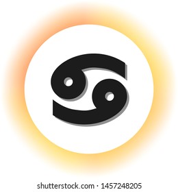 Cancer sign illustration. Dark icon with shadow on the glowing circle button. Illustration.
