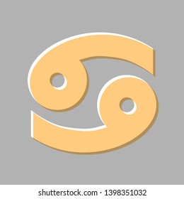 Cancer sign illustration. Emboss effect with light orange icon on gray background.