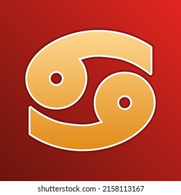 Cancer sign illustration. Golden gradient Icon with contours on redish Background. Illustration.