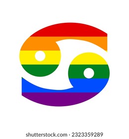Cancer sign illustration. Rainbow gay LGBT rights colored Icon at white Background. Illustration.