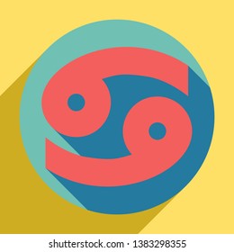 Cancer sign illustration. Sunset orange icon with llapis lazuli shadow inside medium aquamarine circle with different goldenrod shadow at royal yellow background.
