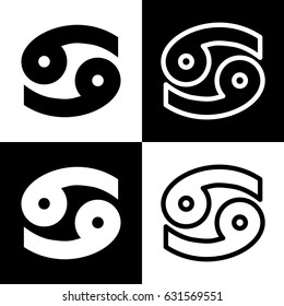 Cancer sign illustration. Vector. Black and white icons and line icon on chess board.