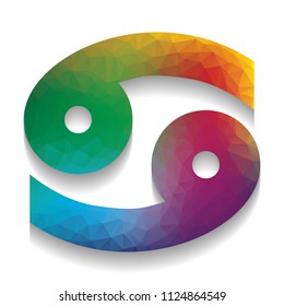 Cancer sign illustration. Vector. Colorful icon with bright texture of mosaic with soft shadow on white background. Isolated.