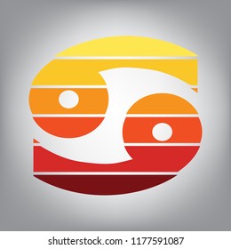 Cancer sign illustration. Vector. Horizontally sliced icon with colors from sunny gradient in gray background.