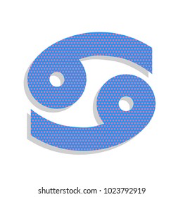 Cancer sign illustration. Vector. Neon blue icon with cyclamen polka dots pattern with light gray shadow on white background. Isolated.