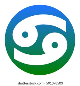 Cancer sign illustration. Vector. White icon in bluish circle on white background. Isolated.