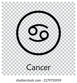 Cancer sign . Vector illustration. Cancer zodiac sign symbole on tranparent background horoscope astrology. Zodiac sign. Astrological calendar. Zodiacal black and white vector horoscope. Line