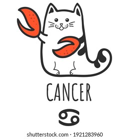 Cancer sign of the zodiac, Cat zodiac, Astrological Sign. Cat horoscope. Zodiac of pets. The hand drawing is isolated on a white background