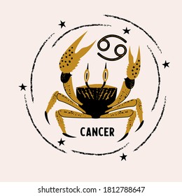 Cancer is a sign of the zodiac. Horoscope and astrology. Vector hand drawn illustration in a flat style.