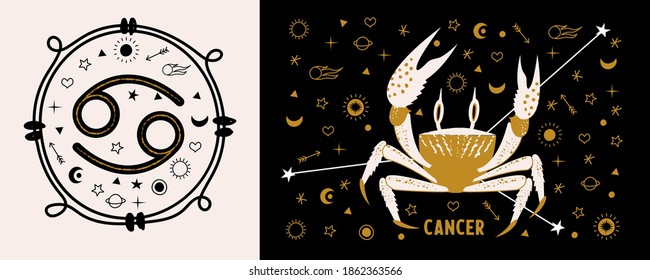 Cancer is a sign of the zodiac. Horoscope and astrology. Vector hand drawn illustration in a flat style.