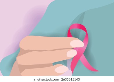 Cancer Society medical oncology banner, A woman showing Cancer ribbon, vector illustration design background