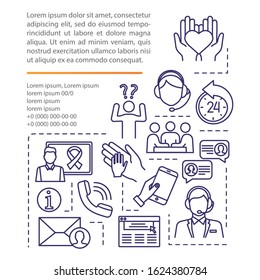 Cancer Support Helpline concept icon with text. Call center. Hotline. Oncology help. Illness counseling. PPT page vector template. Brochure, magazine, booklet design element with linear illustrations