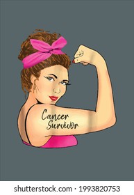 Cancer Survivor Unbreakable Rosie The Riveter design vector illustration for use in design and print poster canvas