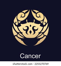 Cancer symbol of zodiac sign in luxury gold style isolated vector element for illustration