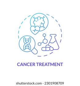 Icono de concepto de gradiente azul de tratamiento de cáncer. Soluciones innovadoras en tratamiento oncológico. Aplicación de la medicina de precisión idea abstracta ilustración de línea delgada. Esquema aislado