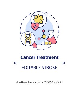 Cancer treatment concept icon. Innovative solutions in oncology treatment. Application of precision medicine abstract idea thin line illustration. Isolated outline drawing. Editable stroke