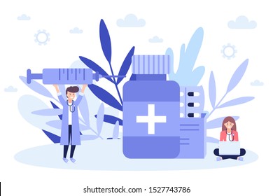 Cancer treatment. Concept of medicine web page .Flat vector illustration isolated on white background. Can use for web banner, infographics, web page.