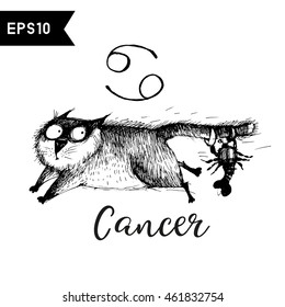 Cancer. Vector funny zodiac cats 