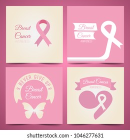 Cancer world day. Collection of vector ties, hearts, ribbon and butterflies