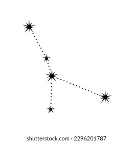 Cancer zodiac сonstellation, black silhouette of stars and dots on white. Astrological sign, stencil style. Vector element for illustration of esoteric, divination and fortune telling, mystic design.