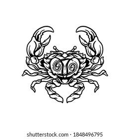cancer zodiac black and white illustration for merchandise or poster designs