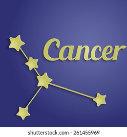 Cancer zodiac constellation. Golden stars on blue.