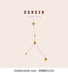 Cancer zodiac constellation. Horoscope vector illustration in boho style. Mystery and esoteric. Spiritual tarot poster. Magic occult and astrology card.