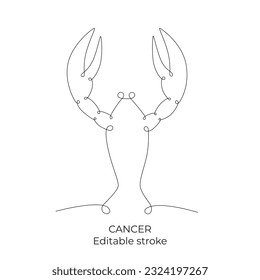 Cancer zodiac constellation one single hand drawing continues line. Vector stock illustration isolated on white background. Editable stroke line. EPS10