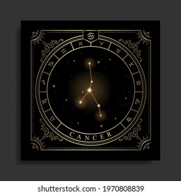 Cancer zodiac constellation symbol with modern, esoteric and boho styles. Fit for paranormal, tarot readers and astrologers