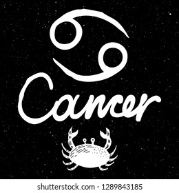 Cancer zodiac horoscope hand drawing sign for mystic  occult  palmistry and witchcraft alchemy. Vector. 